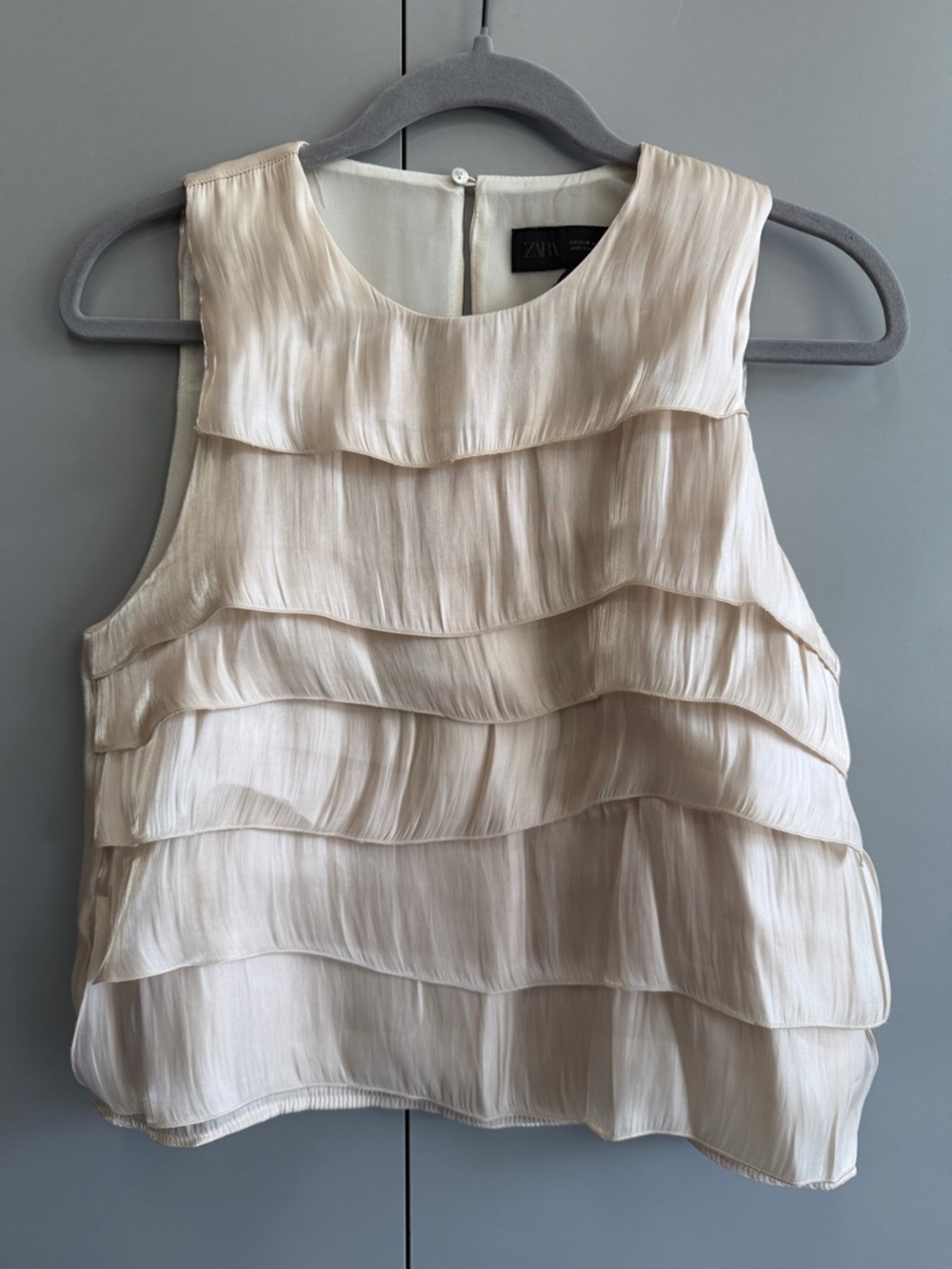 Zara Ivory Layered Ruffle Sleeveless Top
